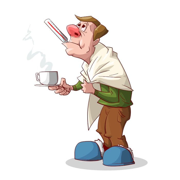 A cartoon of a man holding a cup and smoking.